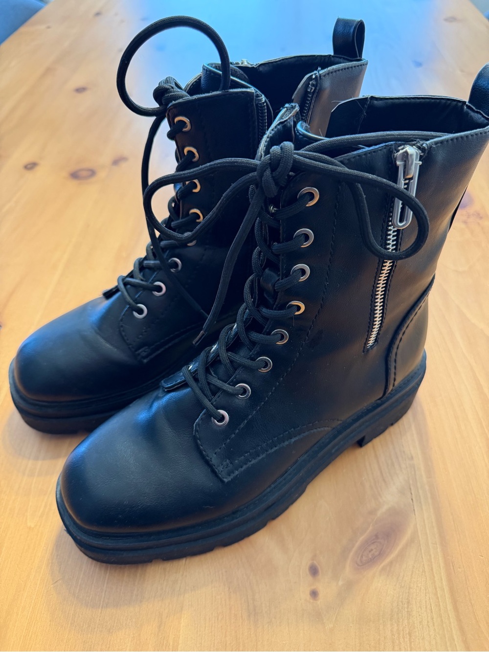 Women- Call It Spring – Black Vegan Combat Boots - Size us 9